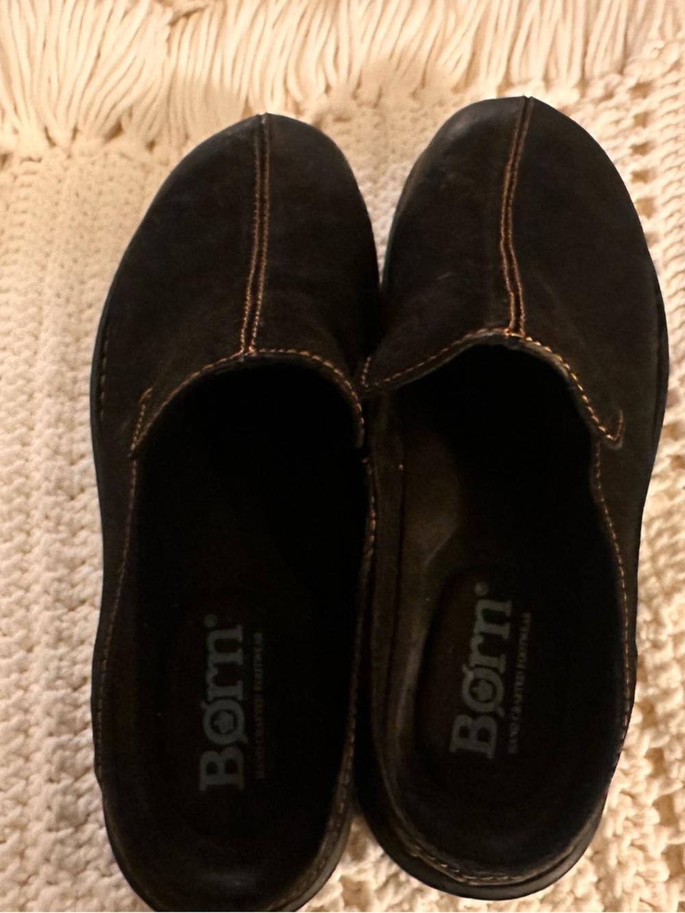 Born Men's Black Distressed Suede Slip-On Loafers with Contrast Stitching - Picture 8 of 13